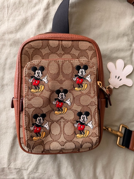Coach Handbags - Disney Coach Track Pack 14 Signature Jacquard Mickey Mouse Sling Pebble Leather